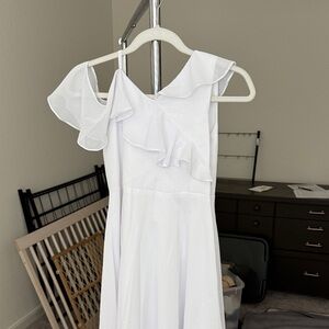 JJs House White Ruffle Shoulder Dress